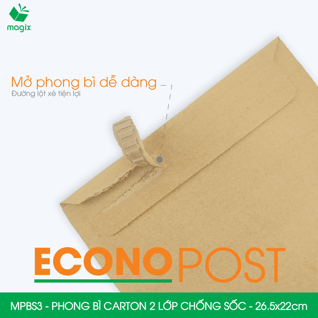 MPBS3 - 26,5x22 cm - Combo 20 túi phong bì carton chống sốc, chống thấm nước, sẵn keo niêm phong