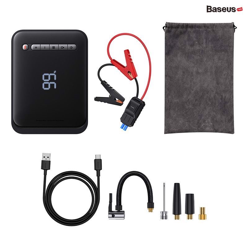 Bơm Lốp Đa Năng Kiêm Kích Bình Ô Tô Baseus Super Energy 2-in-1 Jump Starter Sạc Pin Cầm Tay 8000mAh CGCN000001- Hàng chính hãng