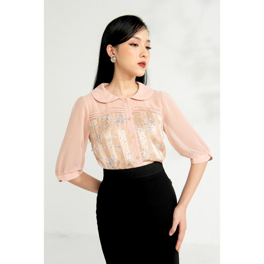 Sơ mi cổ sen tay lửng, phối voan MMOutfit M-AO021220029