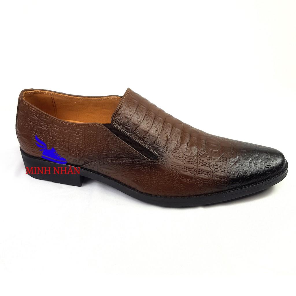 Giày lười nam da bò Giầy vân cá sấu cực đẹp mẫu mới nhất Giày công sở giày doanh nhân kinh doanh hàng hiệu L-12 màu nâu