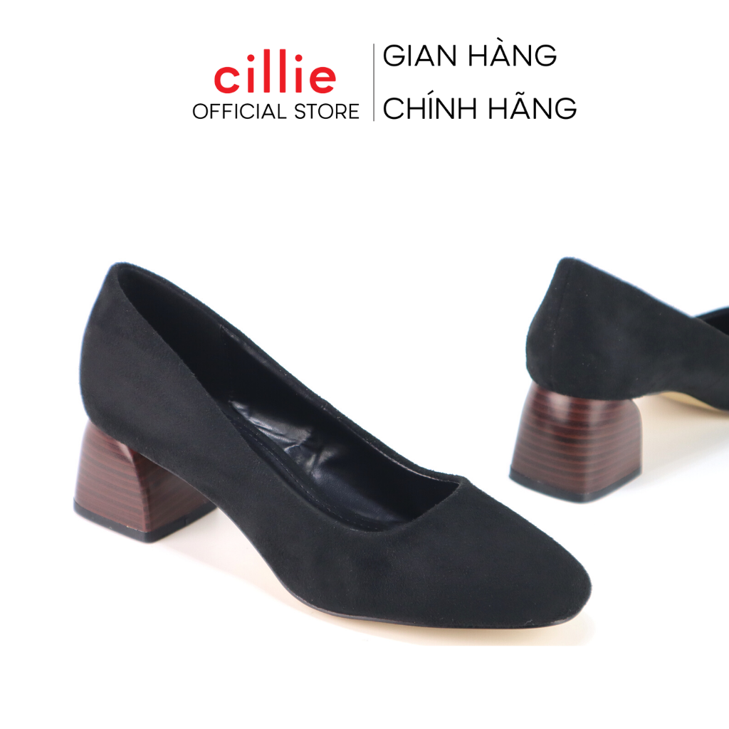 Giày cao gót nữ da lộn mũi vuông cao 5cm Cillie 1219