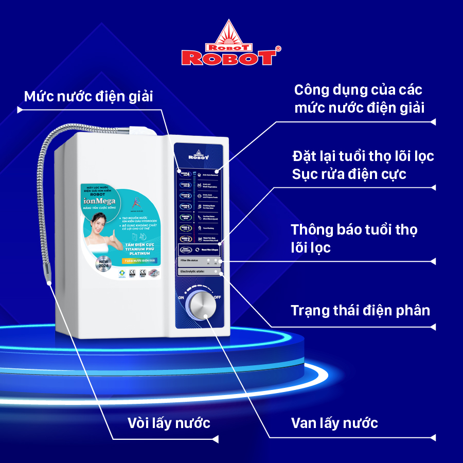 Máy Lọc Nước Điện Giải Ion Kiềm ROBOT ionMega 37 Dòng Máy Cơ - Hàng Chính Hãng