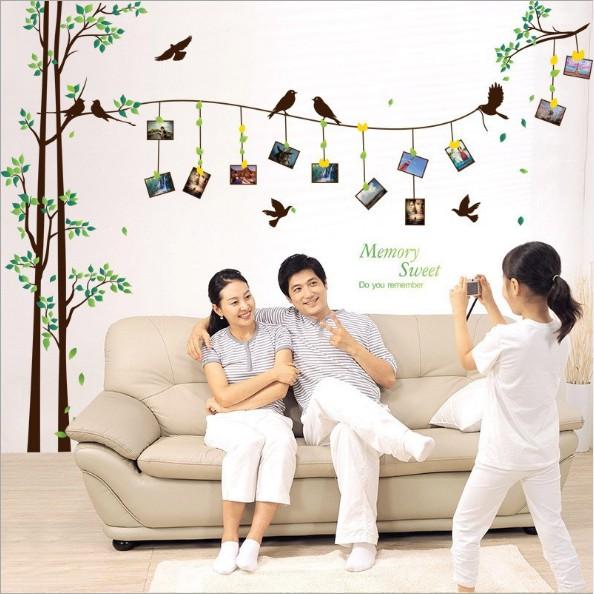Decal trang trí tường - Thân Cây mỏng Khung Hình lá vàng
