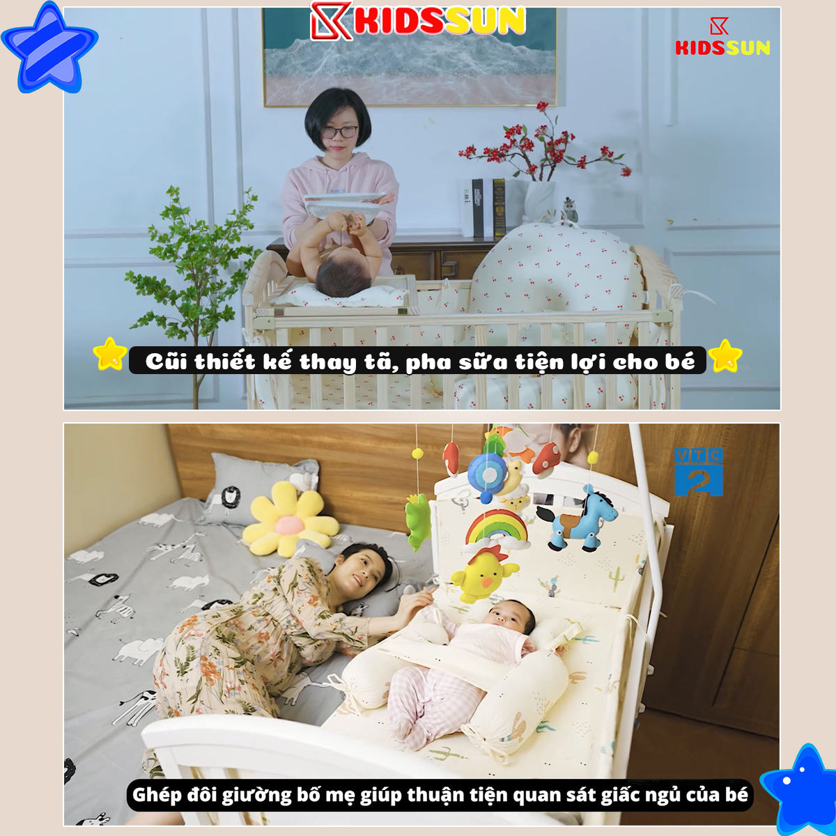 Giường Cũi Đa Năng 6 in 1 Màu Trắng cho Bé Kidssun Tặng Bộ Quà 5 Sản Phẩm An Toàn Tiện Lợi Bảo Hành 3 Năm