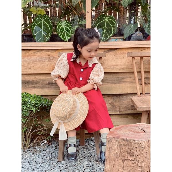 Đầm Cho Bé Gái Mick and Milk1,2,3,4,5,6 Tuổi Váy Tết Trẻ Em Màu Đỏ Dễ Thương Chất Liệu Linen Mát Mẻ