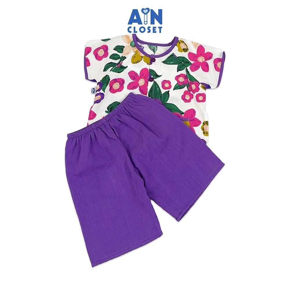 Bộ quần áo Bà ba Lửng bé gái họa tiết Hoa Tím cotton - AICDBG1F6CSZ - AIN Closet