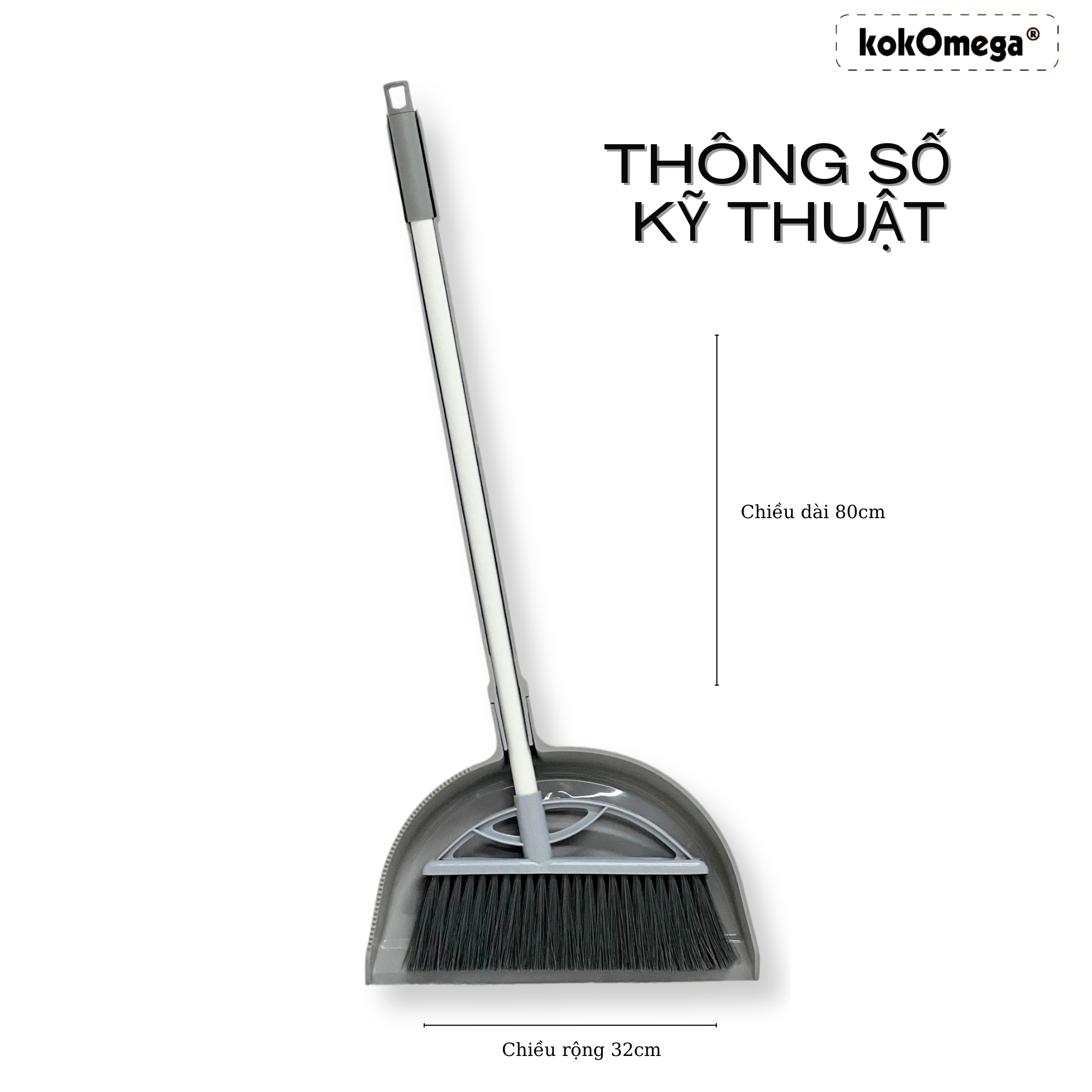 Bộ Chổi Và Ky Rác Kiểu Đứng Gấp Gọn kokOmega Hàn Quốc ( AJ-0815) ( Màu Ngẫu Nhiên)