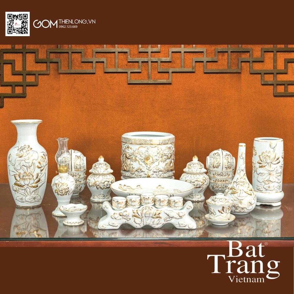 Bộ Đồ Thờ Bát Tràng Vẽ Vàng 24K Cao Cấp - Bát Hương Vẽ Vàng - Đồ Thờ Bát Tràng - Gốm Thiên Long