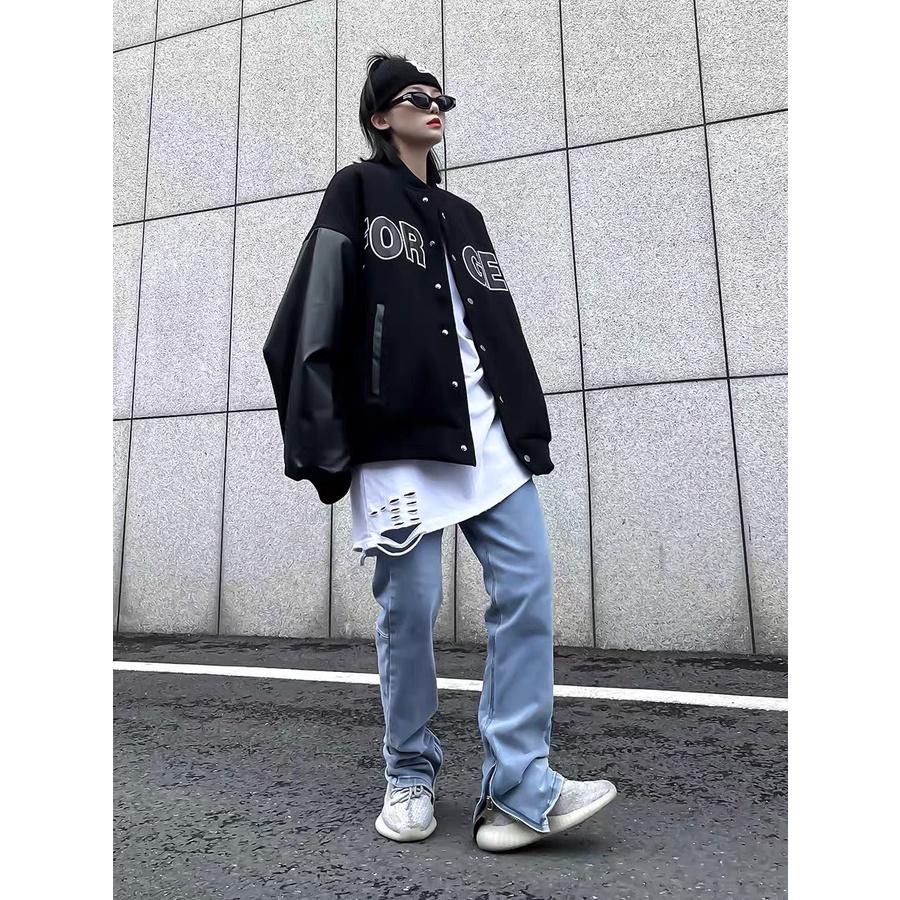 Áo bomber phối tay da unisex áo khoác nam nữ áo mùa đông for