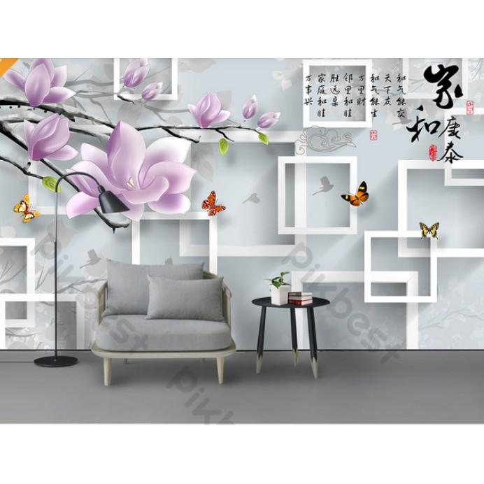Tranh dán tường Tranh phòng khách phòng ngủ hiện đại dán tường - Hoa Ngọc Lan Tím