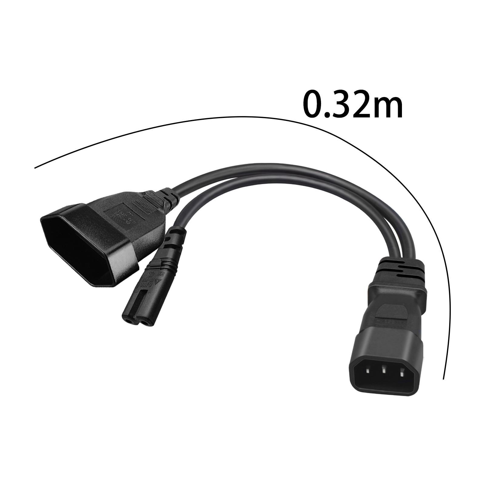 IEC 320 C14 Male to C7+European Female Y Split Power Adapter Cord 1