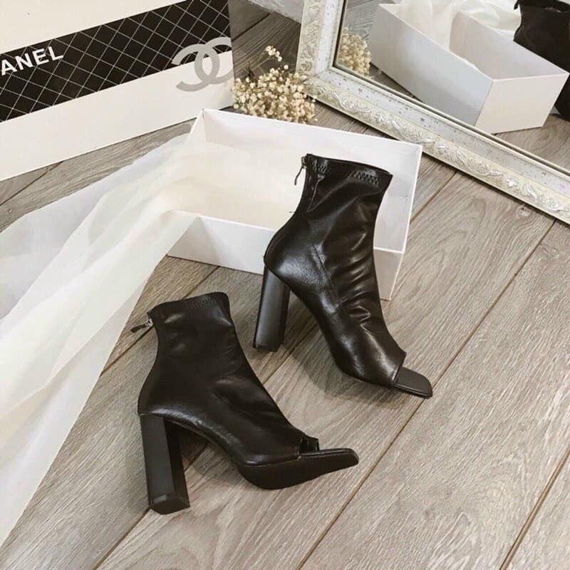 GIẢM GIÁ SÂU GIÀY BỐT NỮ HỞ MŨI XỎ NGÓN GÓT VUÔNG 8p HÀNG QUẢNG CHÂU FULL BOX
