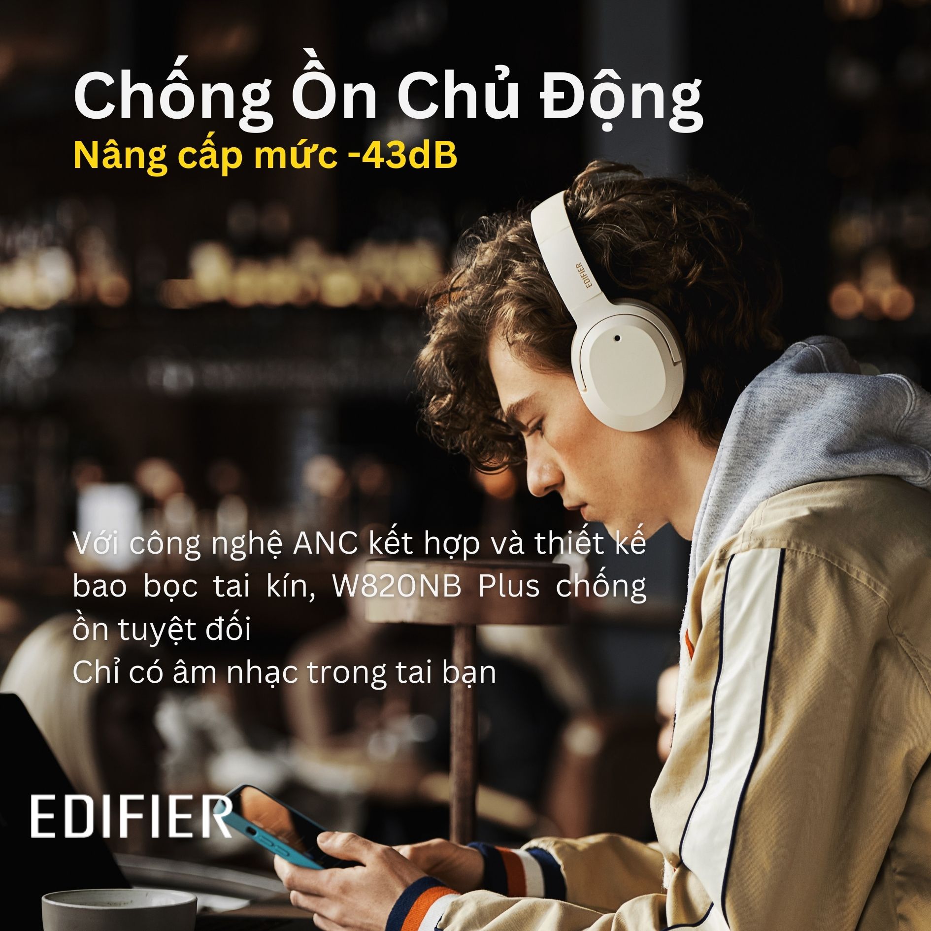 Tai nghe EDIFIER W820NB PLUS Bluetooth 5.0 | Chụp tai Chống ồn chủ động | Âm thanh chất lượng cao Hires | Chơi game - Hàng chính hãng