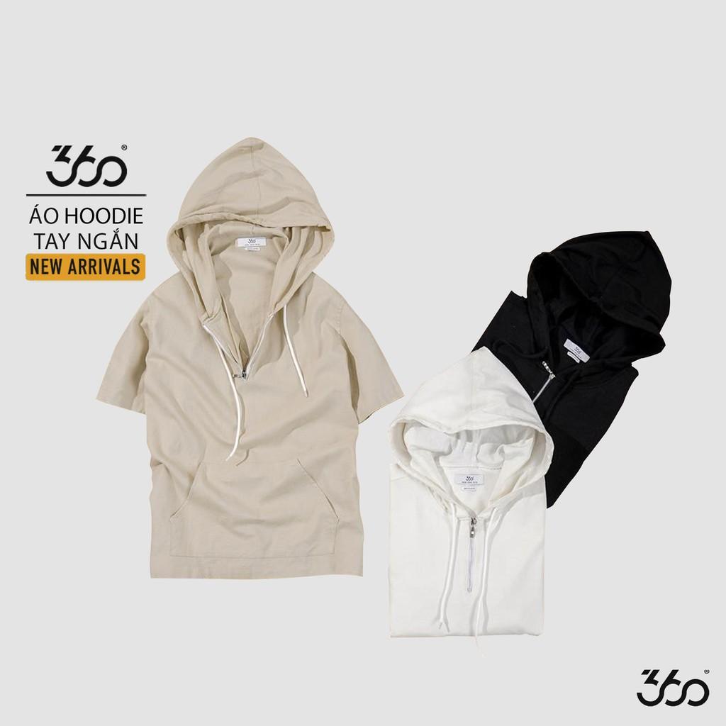 Sale Áo phông hoodie nam 360 BOUTIQUE áo thun ngắn tay có mũ trùm đầu - APHTK049 .