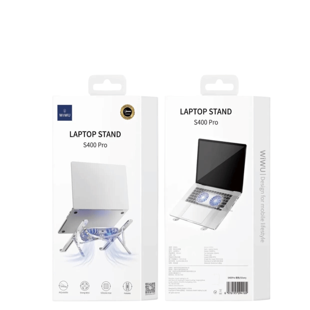 Stand Quạt Tản Nhiệt Macbook WIWU S400 Pro Nhôm Gấp Gọn Đế Tản Nhiệt Tương Thích Laptop 9 -17inch 2 Quạt Tản Nhiệt - Hàng Chính Hãng