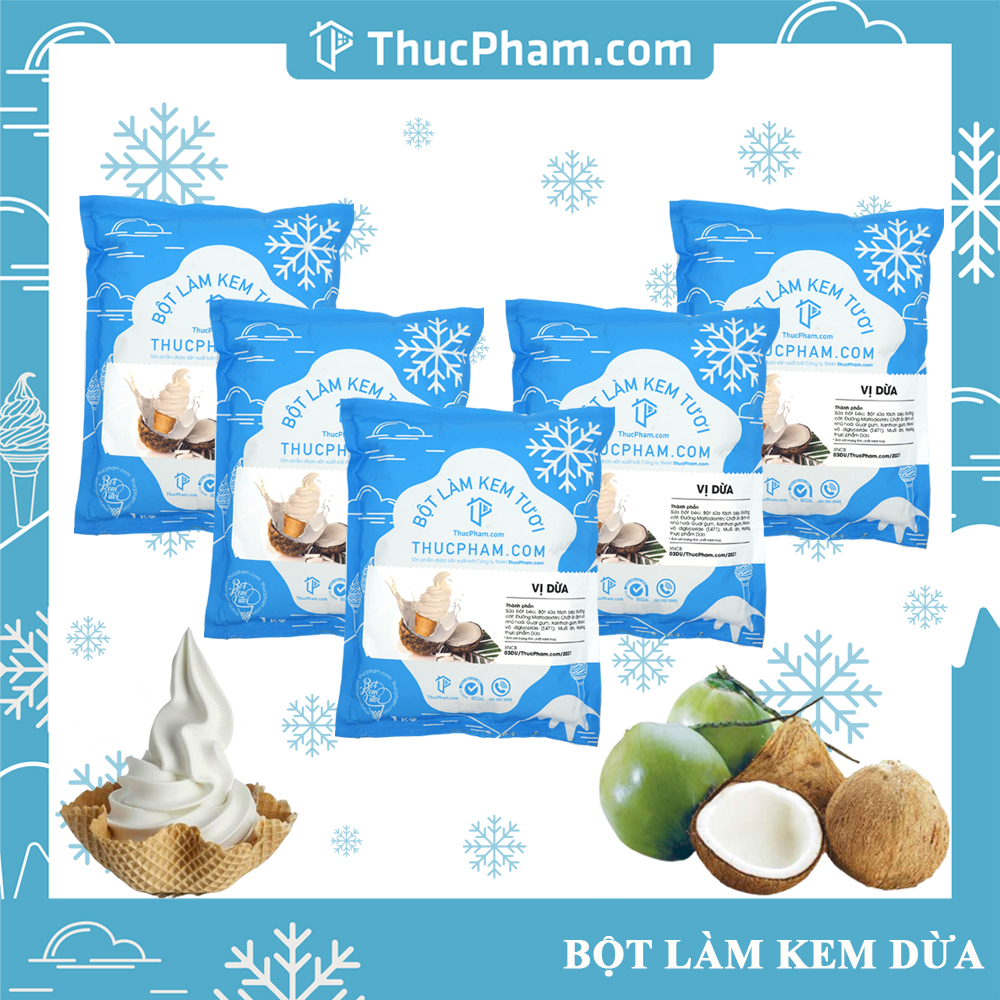 Combo 5 Gói Bột Làm Kem Tươi ThucPham.Com Vị Dừa- Túi 1kg - Được Chứng Nhận HTQL An Toàn Thực Phẩm ISO 22000:2018