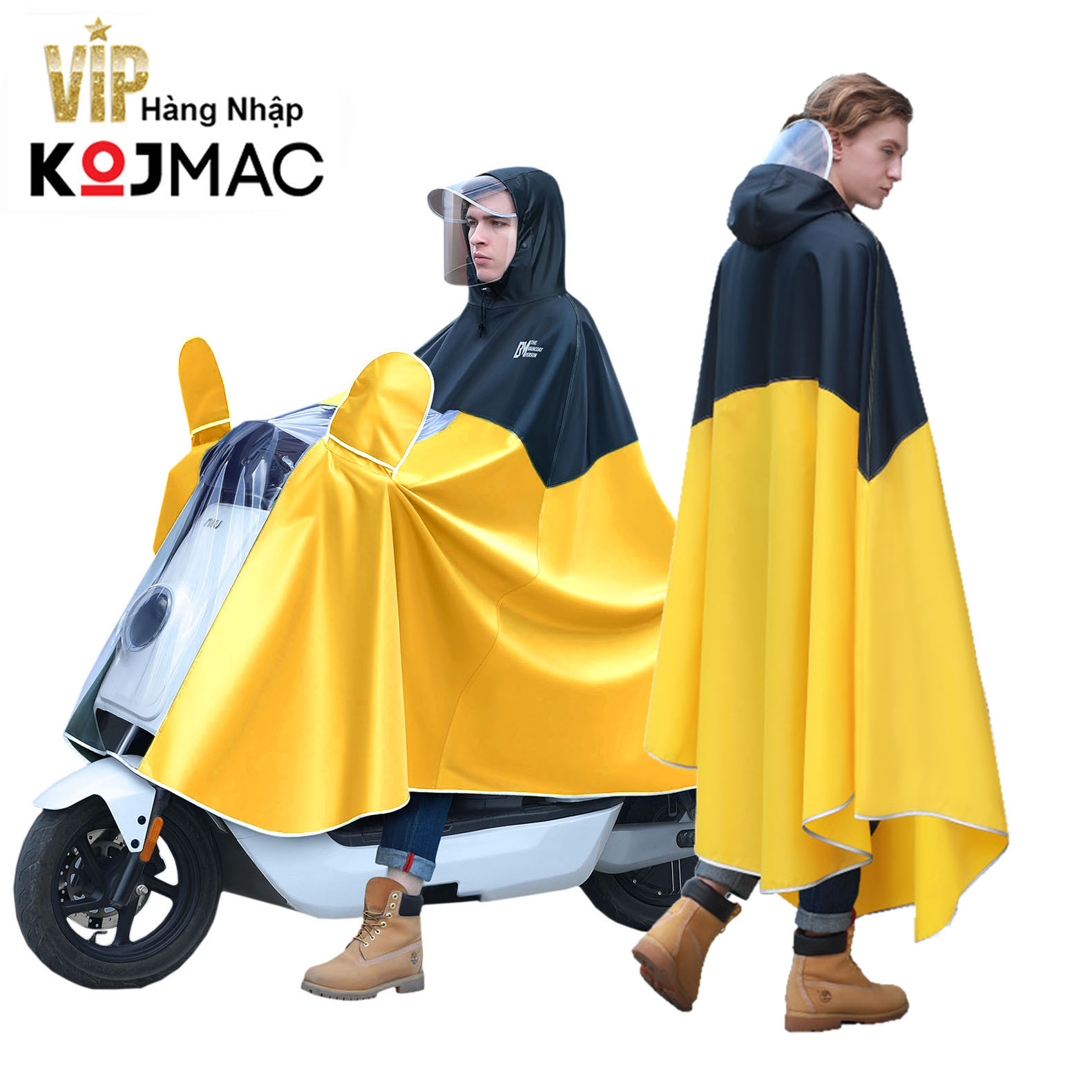 Áo Mưa Người Lớn 1 Đầu KOJMAC RAINCOAT Vải Oxford Cao Cấp Lớn ( Trùm Gươm Phản Quang Trong Suốt Đèn Đi Xe Chống Nước )