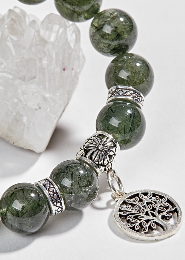 Vòng Thạch Anh Tóc Xanh Phối Charm Cây Bạc Ngọc Quý Gemstones
