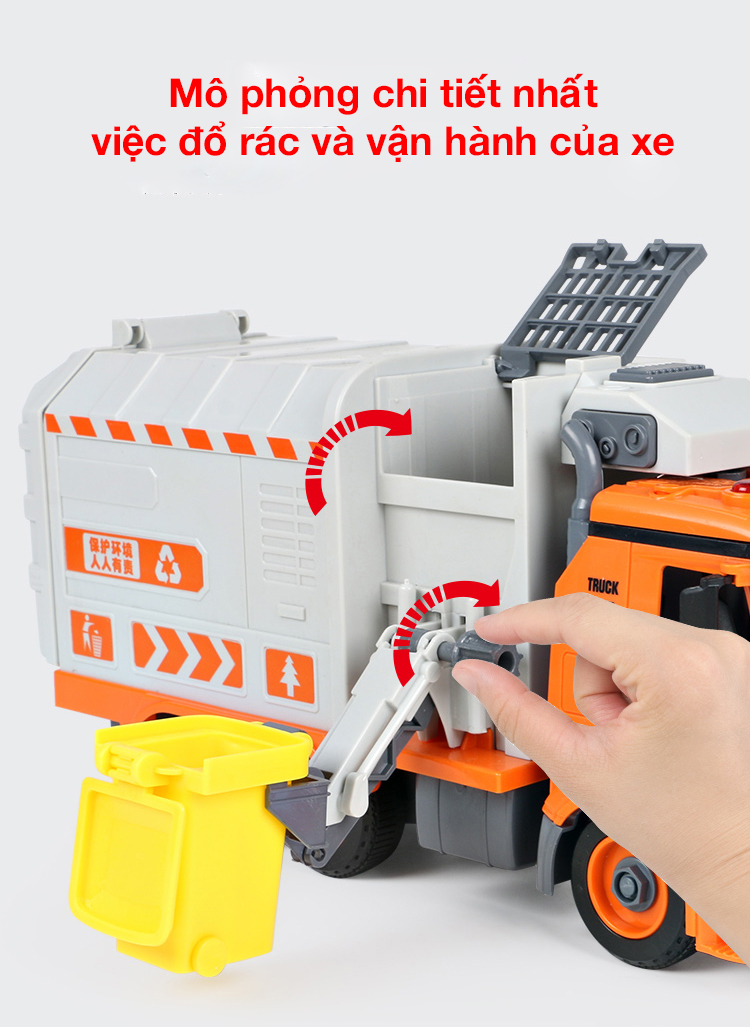 Đồ chơi lắp ráp xe tải chở rác kèm 4 thùng rác KAVY  có nhạc và đèn, nhiều chi tiết phụ giúp bé phát triển các kĩ năng