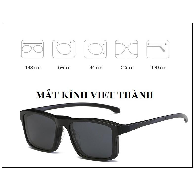 Kính 6 in 1 siêu bền dáng vuông lớn kính râm cận kính tháo tròng 5 in 1