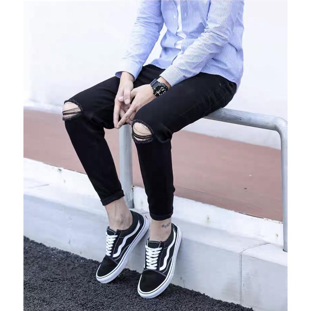 Quần jean nam đen ống đứng dáng slim Fit- vải jeans bò co giãn 4 chiều cao cấp