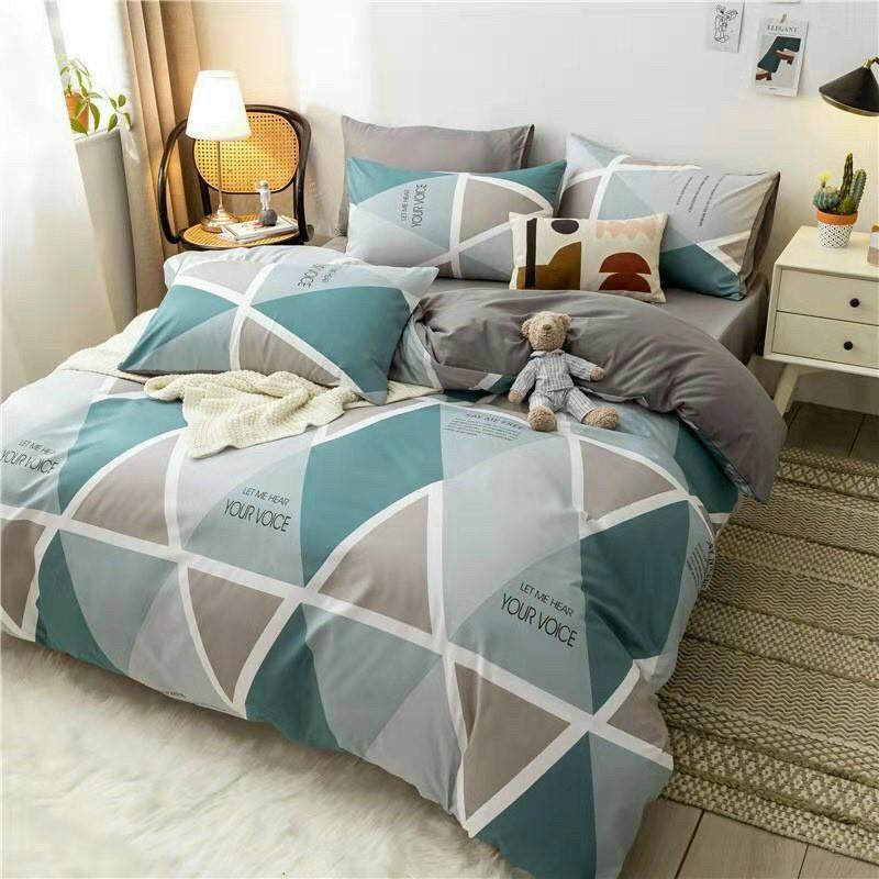 Bộ chăn ga Cotton Poly M2T bedding chăn ga Hàn Quốc kim cương xanh đủ size miễn phí bo chun