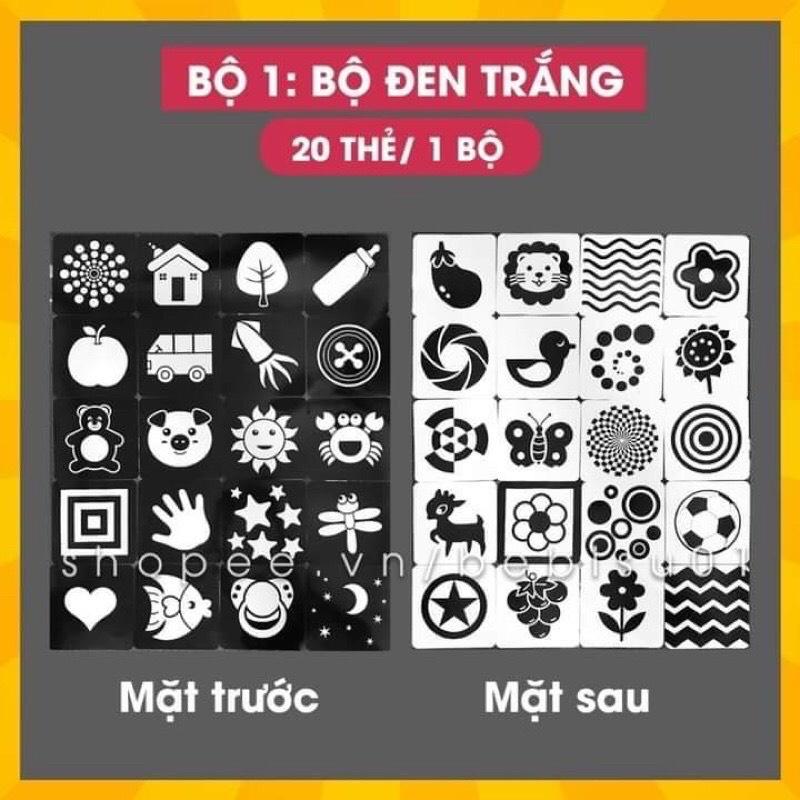 Set 4 bộ - 80 thẻ Flash Card Kích thích thị giác cho bé từ 0-36 tháng loại to