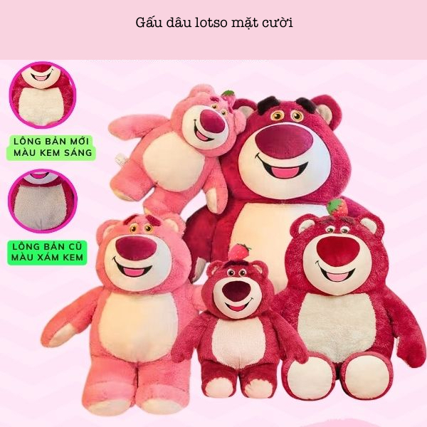 Gấu bông Lotso dâu màu đỏ mặt cười đáng yêu - Size từ 40cm đến 65cm - Quà tặng thú nhồi bông gấu dâu dáng đứng lông mịn