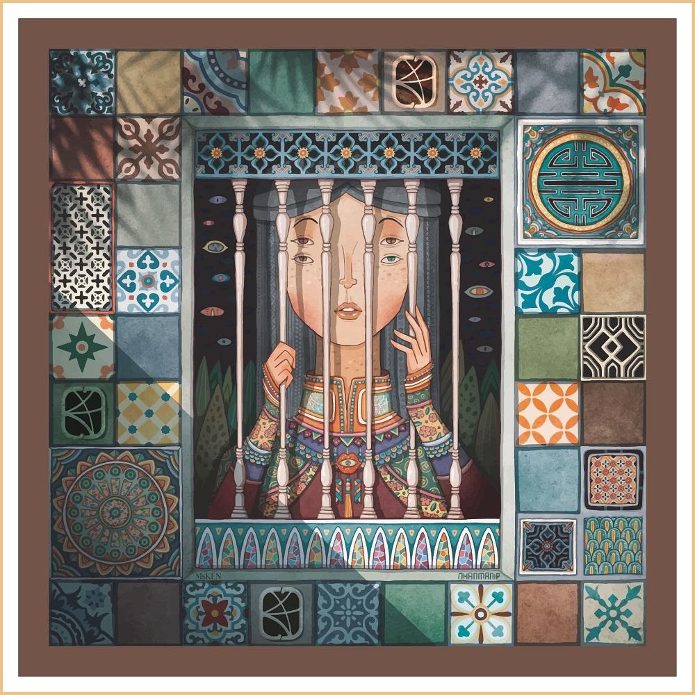 Khăn lụa vuông tơ tằm Vọng 55x55cm - MsKÉN - Nâu