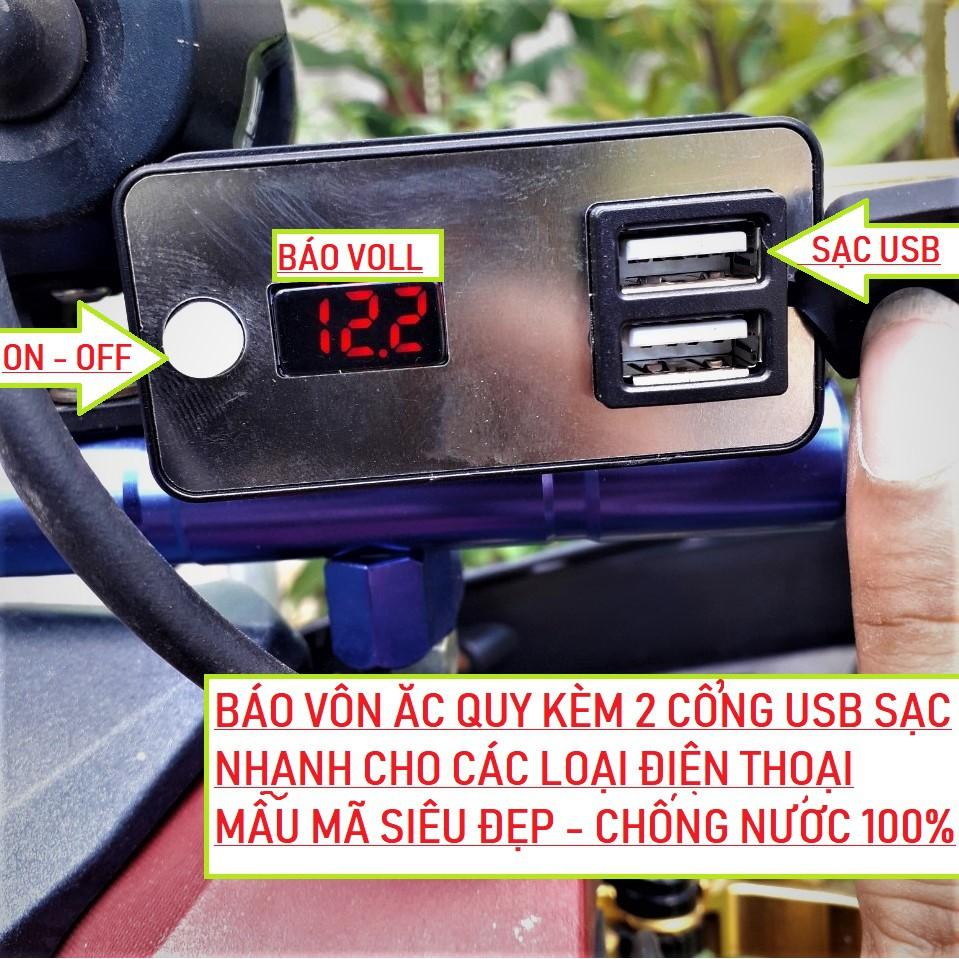 Sạc điện thoại xe máy kèm đồng hồ báo vôn ắc quy 2in1 mẫu mới lắp các loai xe siêu tiện loại tốt