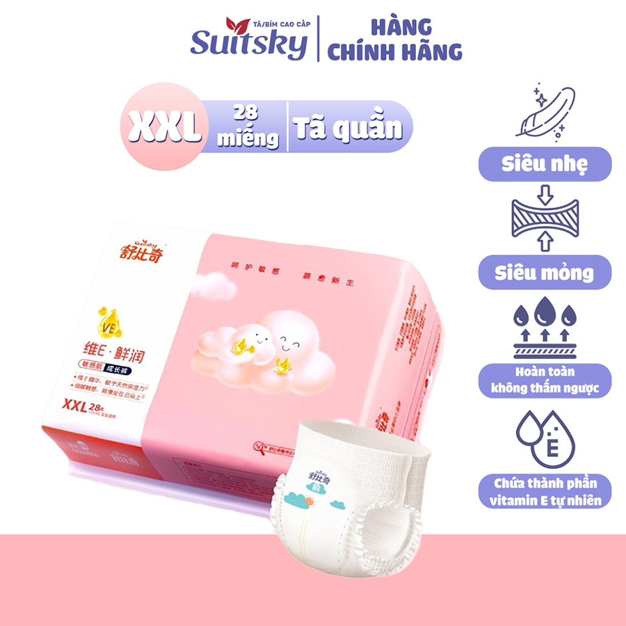 [Tặng bồ đồ chơi Bác sĩ - giao màu ngẫu nhiên] Tã Quần Suitsky Vitamin E nội địa Trung size XXL28 cho bé từ 15KG (28 miếng)