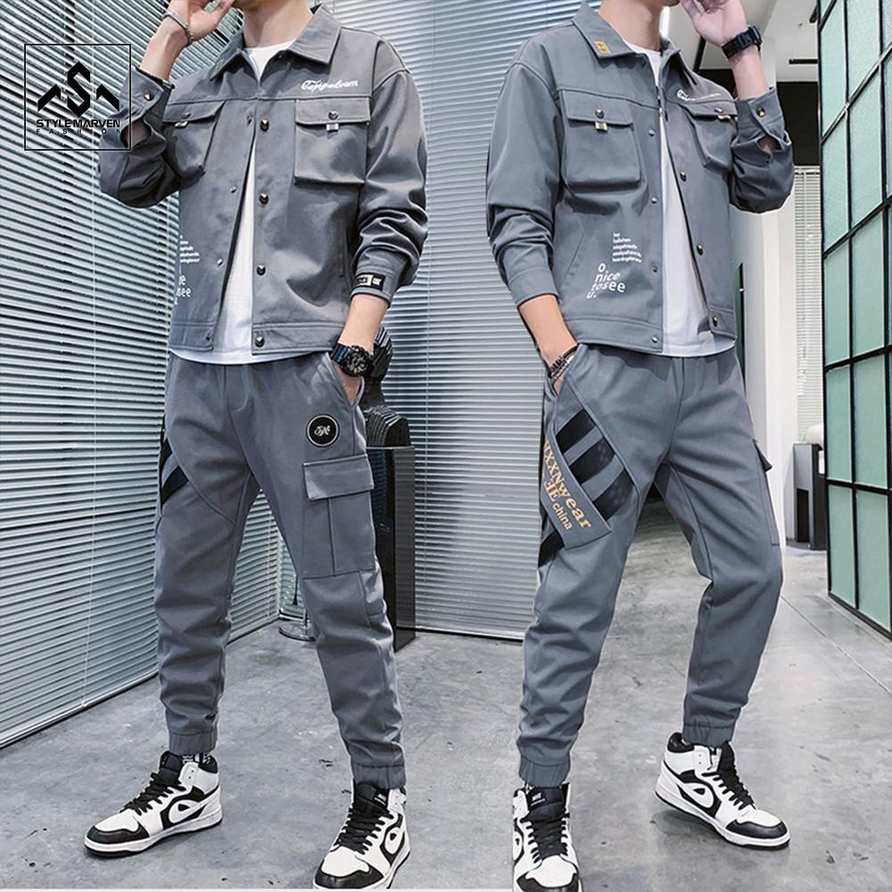 Bộ đồ nam kaki dài tay cổ bẻ túi hộp kết hợp quần jogger sọc bo gấu cá tính STYLE MARVEN - SET NAM 90000124
