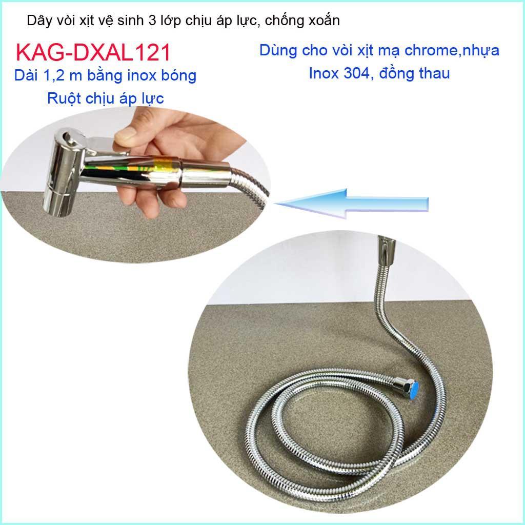 Dây sen chịu nhiệt chịu áp 1.2m KAG-DXAL121, dây vòi xịt dây mềm cấp nước 1.2m giá tốt sử dụng tốt