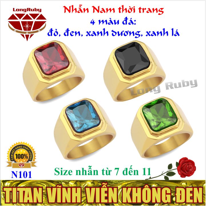 NHẪN NAM MẠ VÀNG TRƠN ĐÁ XANH LÁ ĐẸP | NHẪN NAM CAO CẤP - N101D