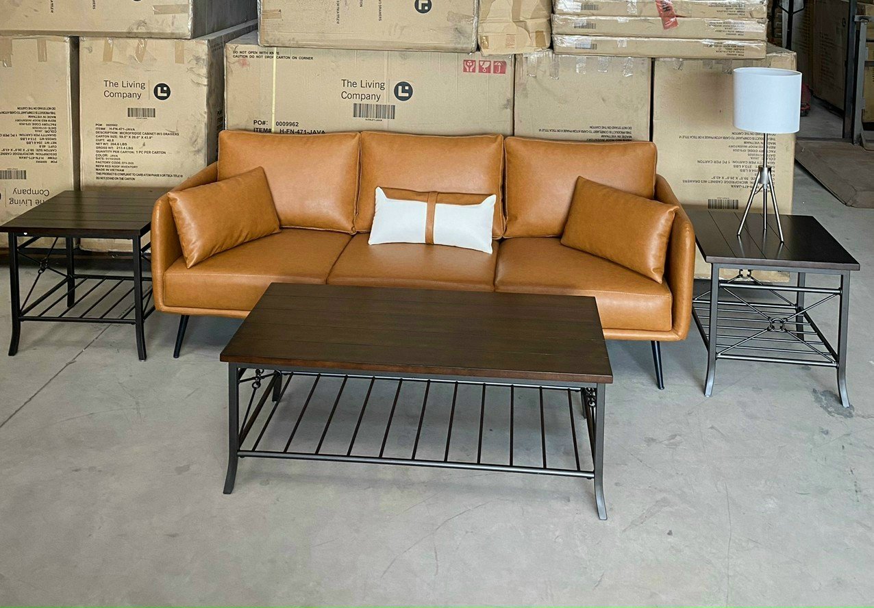 Sofa da xuất khẩu Tundo màu cam đất 200 x 85 x 85 cm