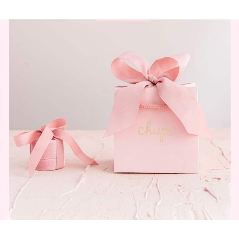 Túi giấy Classy đính nơ cao cấp Classy màu hồng, hộp đựng trang sức nhẫn, dây chuyền bằng nhung Q1348