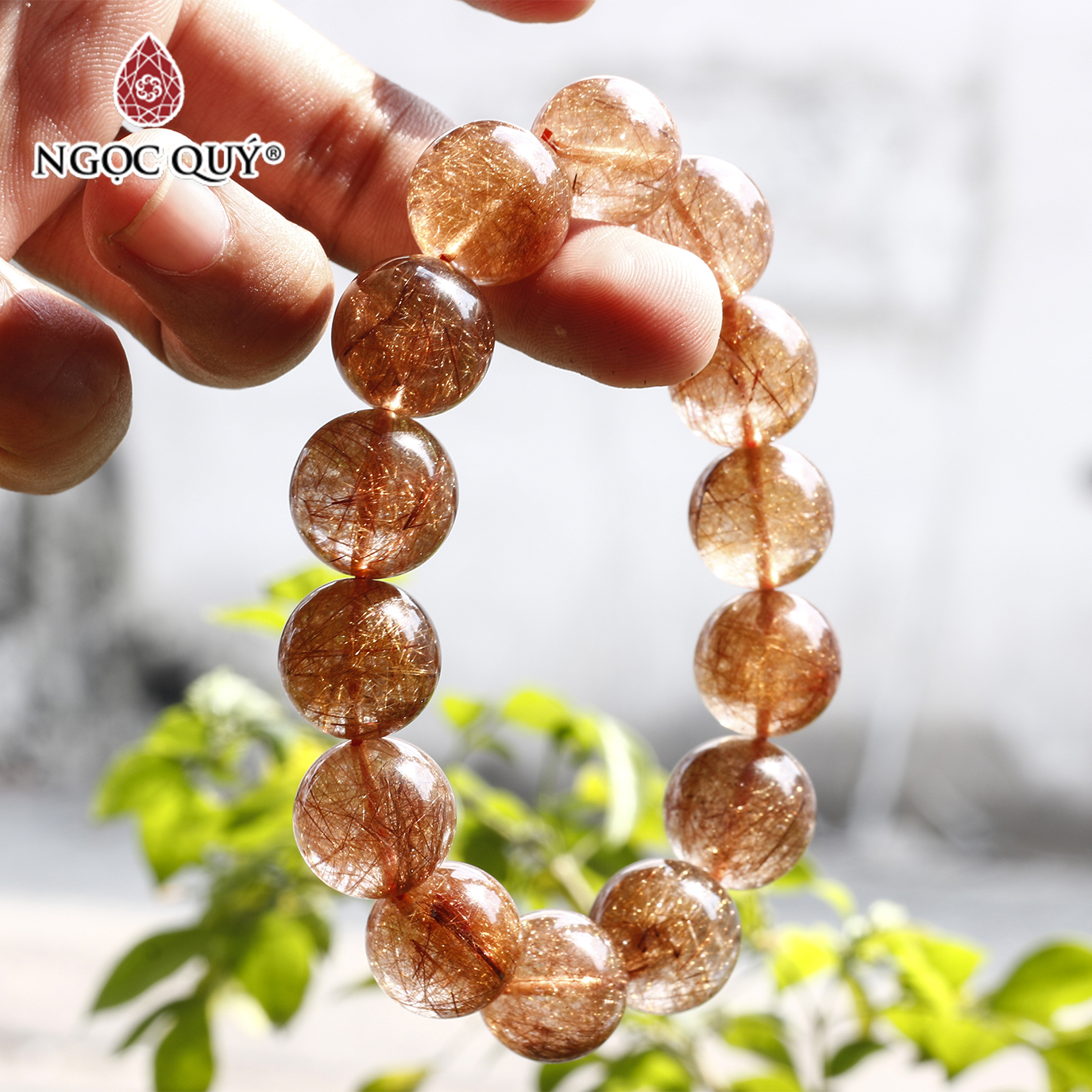 Vòng thạch anh tóc đỏ cam size hạt 15mm mệnh hỏa, thổ - Ngọc Quý Gemstones