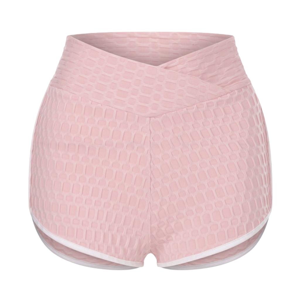 Women High Waist Yoga Shorts Home Gym Sports Fitness Pink S