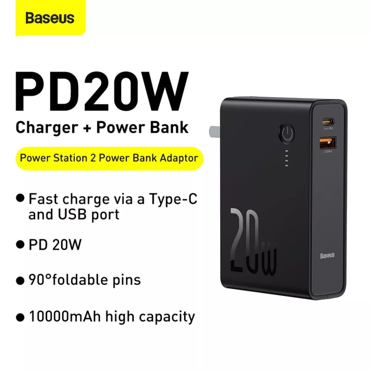 Hàng Chính Hãng-  Bộ sạc nhanh kiêm pin sạc dự phòng Baseus Power Station 2 Power Bank Adaptor 10000mAh 20W PD/QC3.0