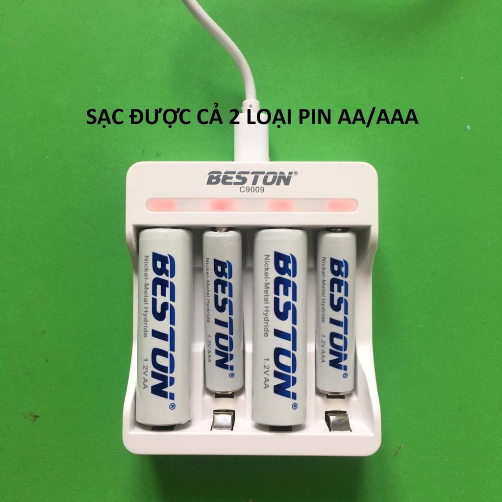 Bộ Sạc Pin AA, AAA Beston C9009 Tự ngắt khi đầy Sạc Nhanh Có Đèn báo đầy độc lập từng pin, pin sạc chính hãng