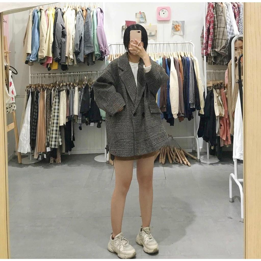 Áo Khoác Blazer Dạ Kẻ 2 Lớp Loại 1 Form Rộng Ullzzang