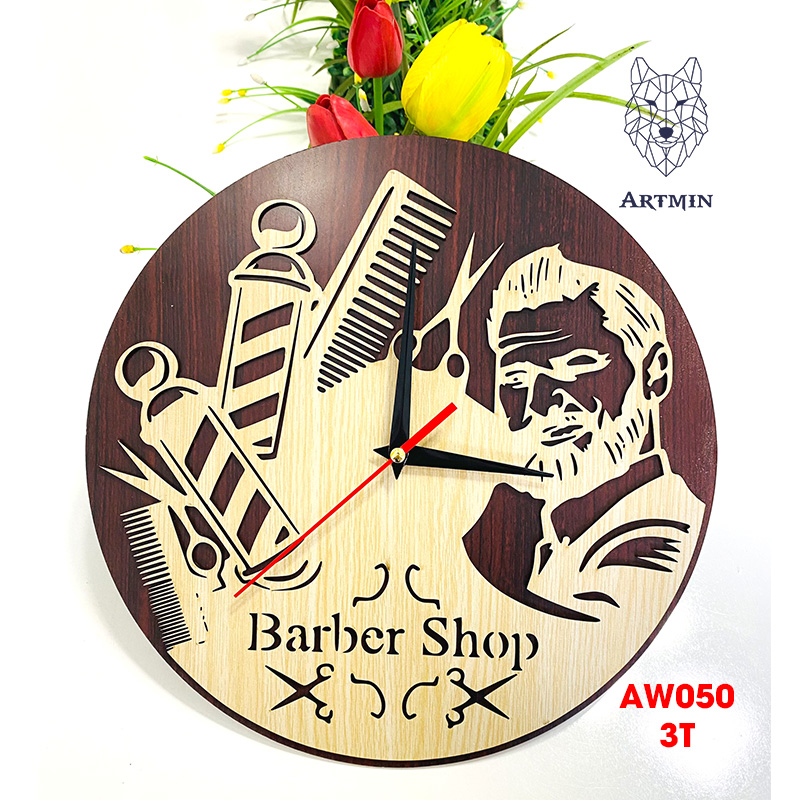 AW050 - Đồng Hồ Decor Hair Salon 2023 - Đồng Hồ Gỗ Treo Tường Barber Shop