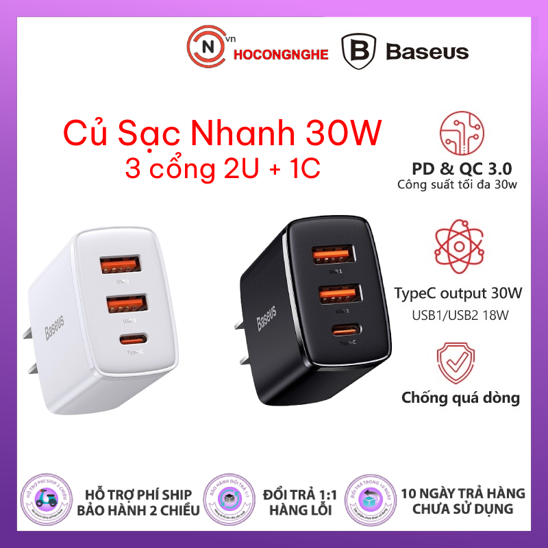 Củ sạc nhanh Baseus Compact Quick Charger PD 30W - Hàng Chính Hãng
