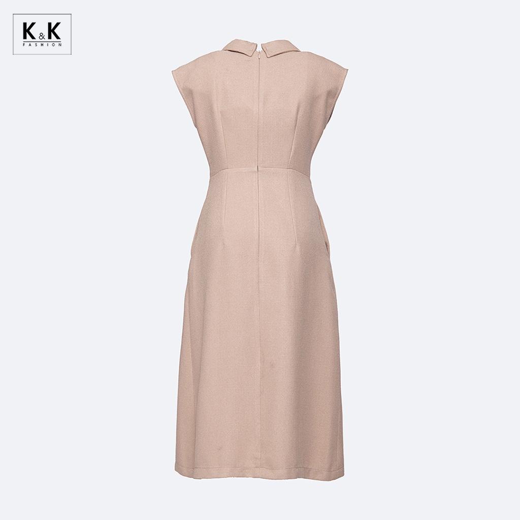 Đầm Công Sở Dáng Chữ A Phối Nút K&amp;K Fashion KK119-12 Chất Liệu Cotton Chéo