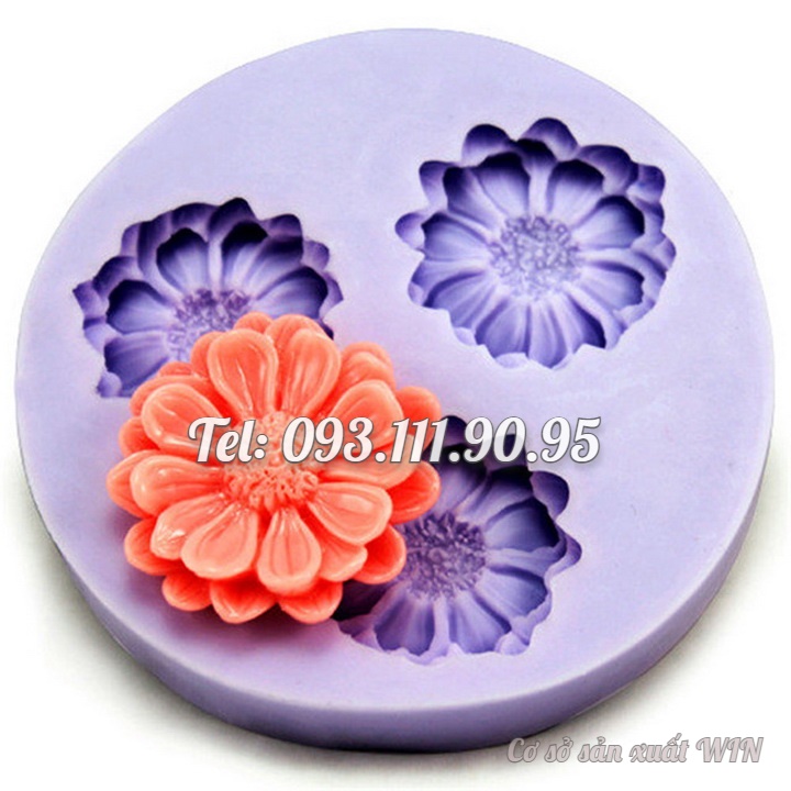 Khuôn rau câu silicon 3 hoa cúc đơn – Mã số 1683