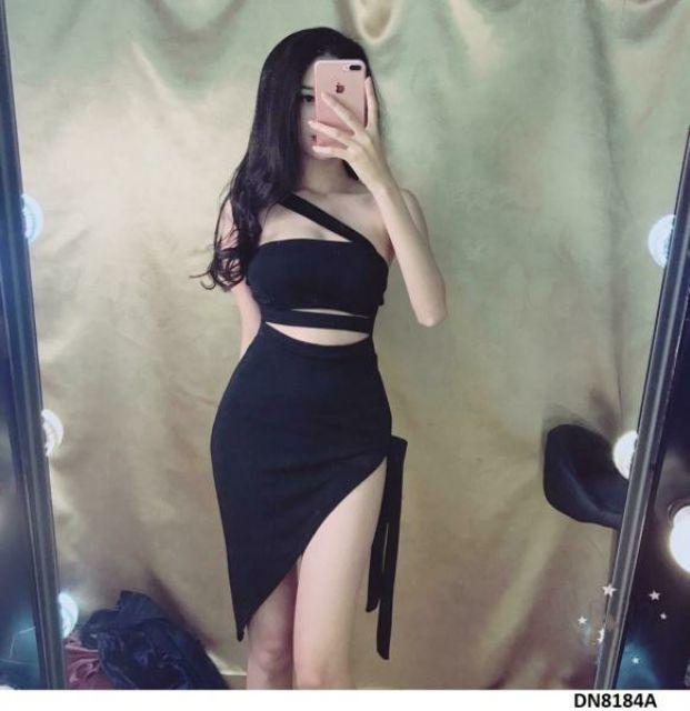 Đầm body chéo vai xẻ tà cột nơ sexy