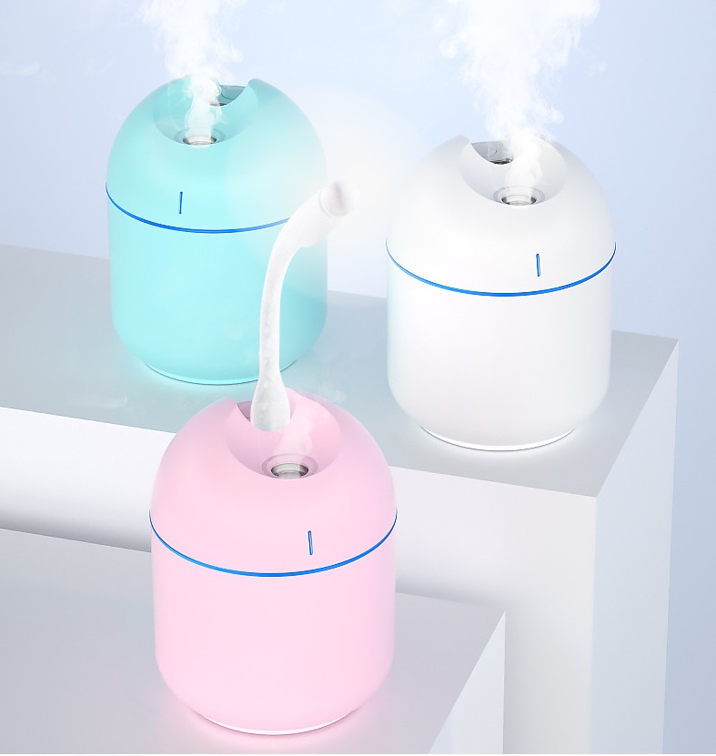 Máy phun sương tạo độ ẩm không khí mini dung tích 220ml dùng trong nhà/văn phòng+ tặng kèm quạt USB