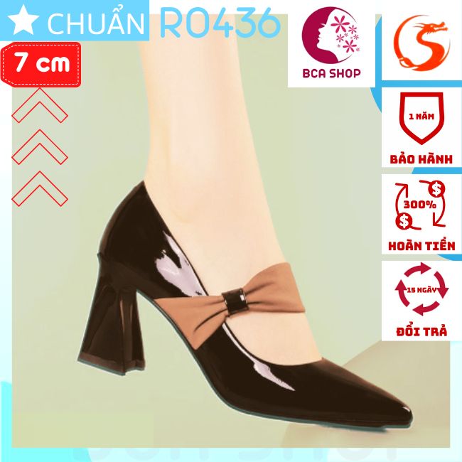 Giày cao gót nữ 7 phân Ro436 ROSATA đế vuông mũi nhọn quai thun phối màu - màu đen phối quai cam đất