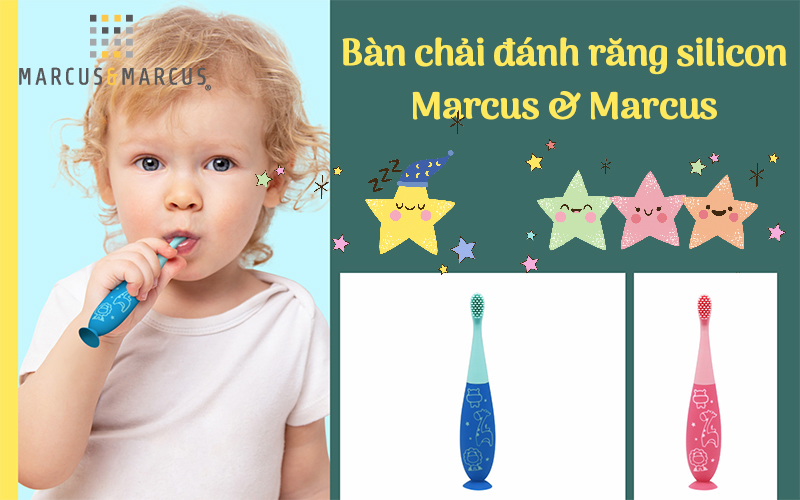 Bàn chải đánh răng silicon cho bé Marcus &amp; Marcus, từ 2 tuổi - Xanh