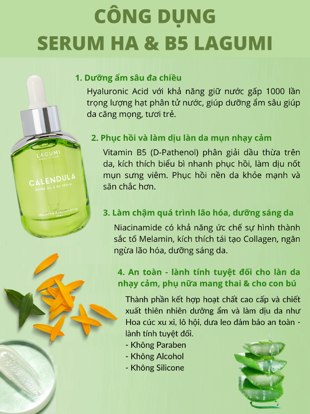 Serum siêu cấp ẩm và phục hồi da Lagumi Calendula Super HA & B5 30ml